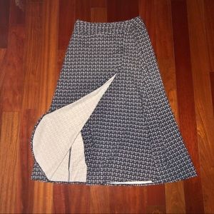 Warm navy blue and white pattern midi skirt